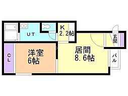 ピュア学園旭町 1LDKの間取図画像