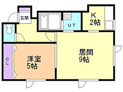 ラスティ月寒西・B棟・ 1LDKの間取図画像