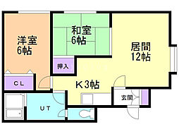 ブルーハイム平岸 2LDKの間取図画像