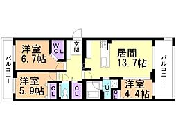 グランファーレ月寒中央ロワイヤル 3LDKの間取図画像