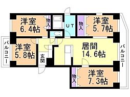札幌市清田区北野一条2丁目マンション 4LDKの間取図画像