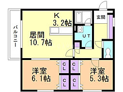 グレーシアK 2LDKの間取図画像