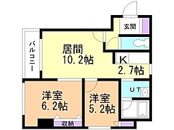 ハイデンス松本 2LDKの間取図画像