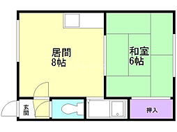 コーポ山西A棟 1LDKの間取図画像