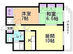 サンライト西岡I 4階2LDKの間取り