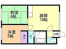 なかやハイツB 2階2LDKの間取り