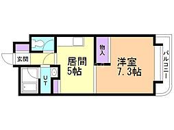 レステ月寒 4階1DKの間取り