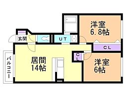 ウエストフォーヒルズ 2LDKの間取図画像