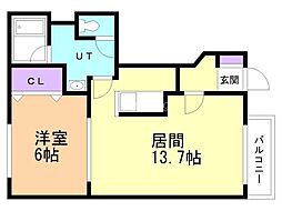 サンクリオージュ弐番館 1LDKの間取図画像