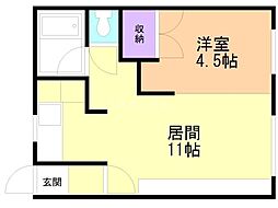 ハイツ山の手 1LDKの間取図画像