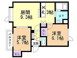サンブレジオ 2LDKの間取図画像