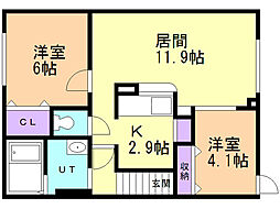 サニーフェザー 2LDKの間取図画像
