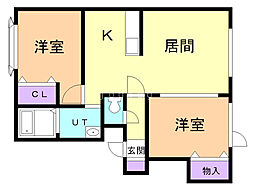 レジデンス司 2LDKの間取図画像