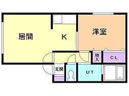 パナハイツドリームD 1LDKの間取図画像