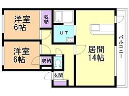 朝日ハートフルプレイス 2LDKの間取図画像