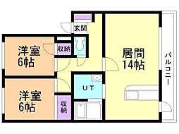 朝日ハートフルプレイス 2LDKの間取図画像