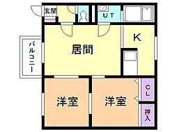 プレジールピュア 2LDKの間取図画像