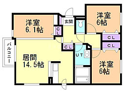 サンパーク岩見沢 3LDKの間取図画像