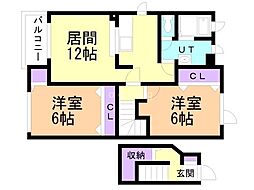 ウエストスリーヒルズ 2LDKの間取図画像