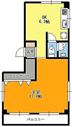 鈴栄第三ビル 2階1DKの間取り