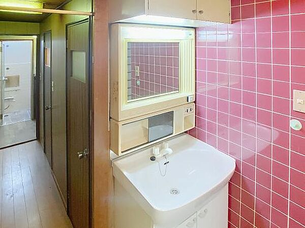 レトロなタイルが魅力、懐かしさあふれる洗面所