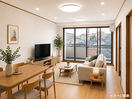 陽当り良好な広々リビング。どんな家具にも合う明るい内装です。
