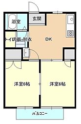 フレグランス鴨部II 1階2DKの間取り