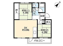 UR落合 4階2DKの間取り