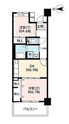 ハートフル湊川 2DKの間取図画像