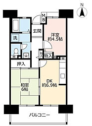 UR都市機構グリーンヒルズ六甲3号棟 2DKの間取図画像