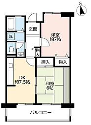 UR都市機構グリーンヒルズ鷹取1号棟 2DKの間取図画像