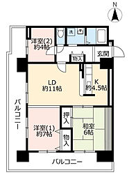 UR都市機構アクティ学園西町740号棟 3LDKの間取図画像
