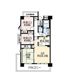 UR都市機構KOBE・岡本団地4号棟 3LDKの間取図画像
