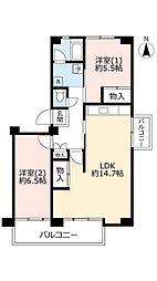 UR都市機構ポートアイランド団地61号棟 2LDKの間取図画像