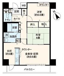 フレール新開地3丁目団地 2LDKの間取図画像
