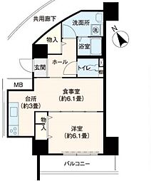 フレール新開地3丁目団地 1DKの間取図画像