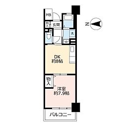 ハートフル湊川 1DKの間取図画像