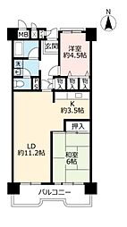 UR都市機構ポートアイランド団地55号棟 2LDKの間取図画像