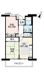 UR都市機構グリーンヒルズ御影7号棟 2DKの間取図画像