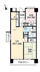UR都市機構ポートアイランド団地61号棟 2LDKの間取図画像
