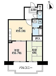 UR都市機構グリーンヒルズ東舞子4号棟 2DKの間取図画像