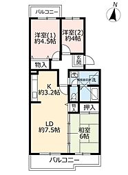 UR都市機構鹿の子台北ハイツ2号棟 3DKの間取図画像