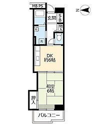 UR都市機構アクティ学園西町737号棟 1DKの間取図画像