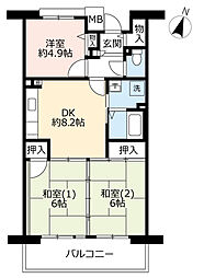 UR都市機構グリーンヒルズ御影7号棟 3DKの間取図画像