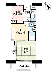 UR都市機構グリーンヒルズ東舞子1号棟 2DKの間取図画像