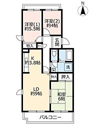 UR都市機構アクティ学園西町748号棟 3LDKの間取図画像