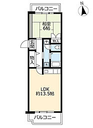 UR都市機構アミティ学園西町団地712号棟 1LDKの間取図画像
