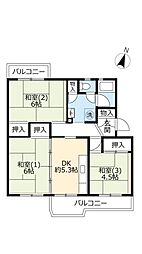 UR都市機構中山五月台団地5号 3DKの間取図画像