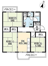 UR都市機構中山五月台団地5号 3DKの間取図画像