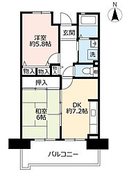 UR都市機構パークタウン西武庫4号棟 2DKの間取図画像